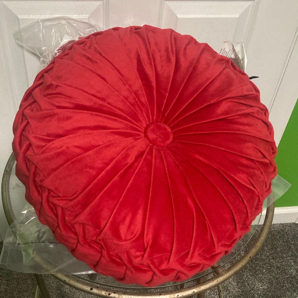 Red Velvet Round Button Pillow